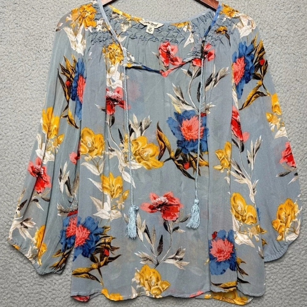 πLucky Brand - Floral, Botanical Sheer Blouse - Picture 3 of 10